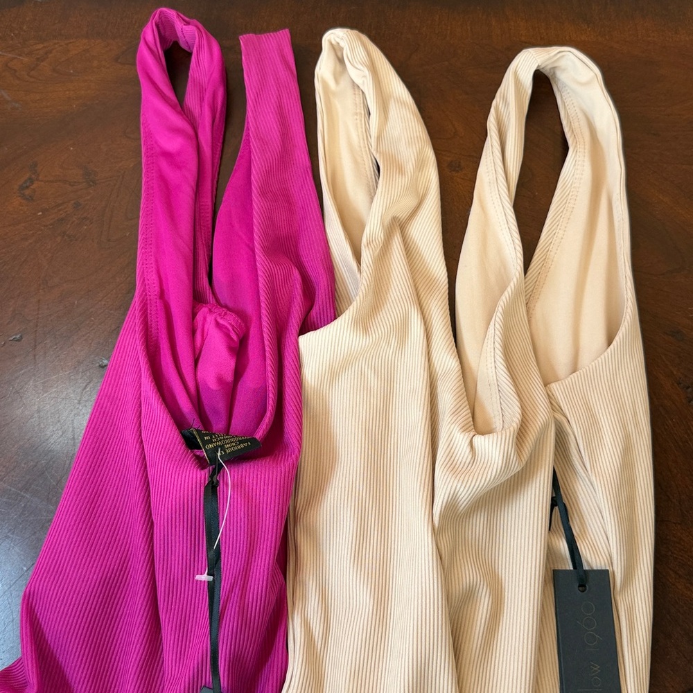 House of Harlow 1960 Bright Pink Ribbed One-Piece 2 Bodysuit